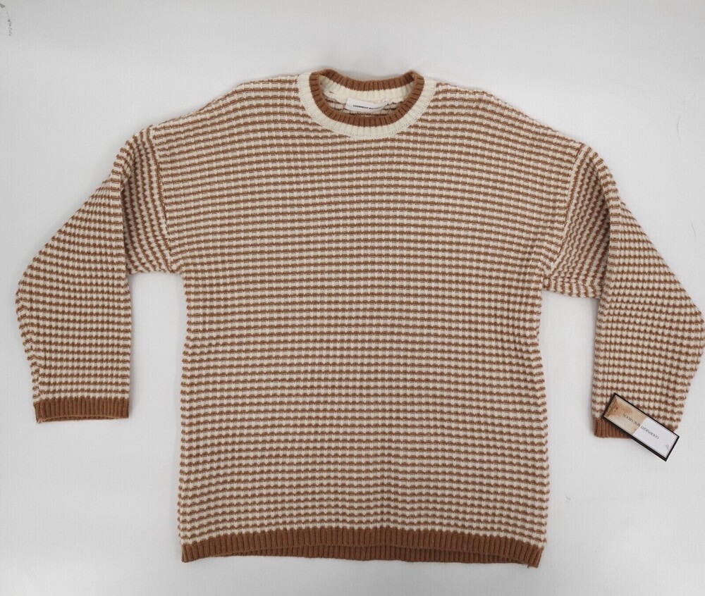 New Goodnight Macaroon Sweater Women Brown Ivory Striped Knit Pullover